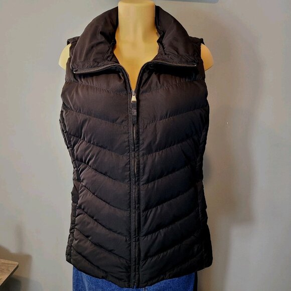 Talbots Down Quilted Puffer Vest Womens Sz Large Full Zip Black Casual Winter - Picture 1 of 7